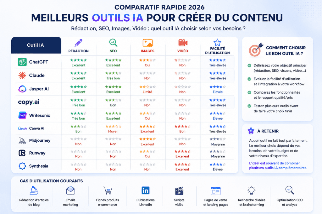 Meilleurs Outils IA pour Créer du Contenu en 2026
